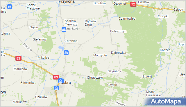 mapa Moczydła gmina Dobra, Moczydła gmina Dobra na mapie Targeo