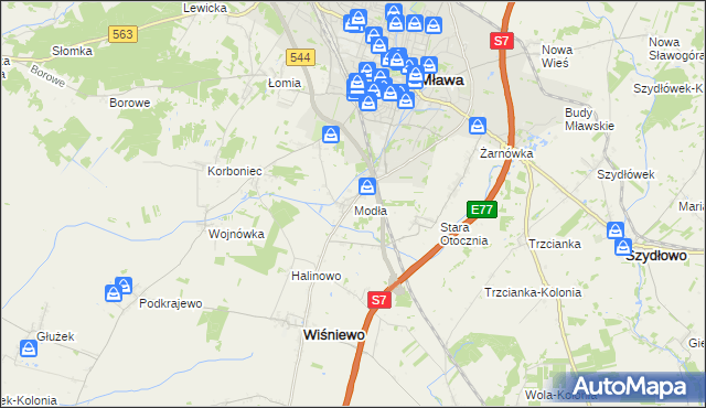 mapa Modła gmina Wiśniewo, Modła gmina Wiśniewo na mapie Targeo