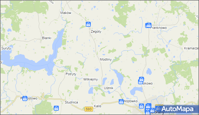 mapa Modliny, Modliny na mapie Targeo