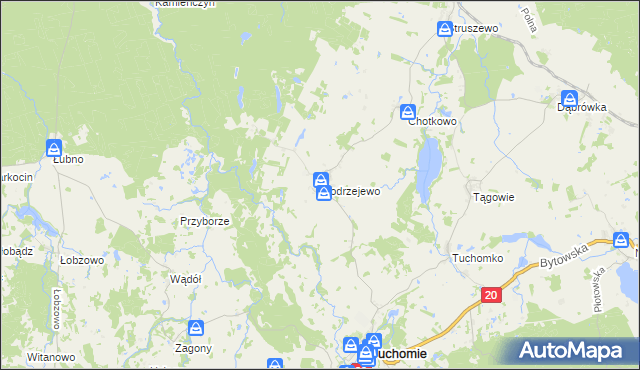 mapa Modrzejewo gmina Tuchomie, Modrzejewo gmina Tuchomie na mapie Targeo