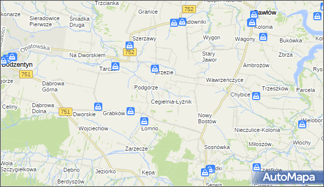 mapa Modrzewie gmina Pawłów, Modrzewie gmina Pawłów na mapie Targeo