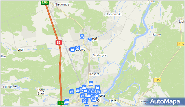 mapa Modrzyca, Modrzyca na mapie Targeo