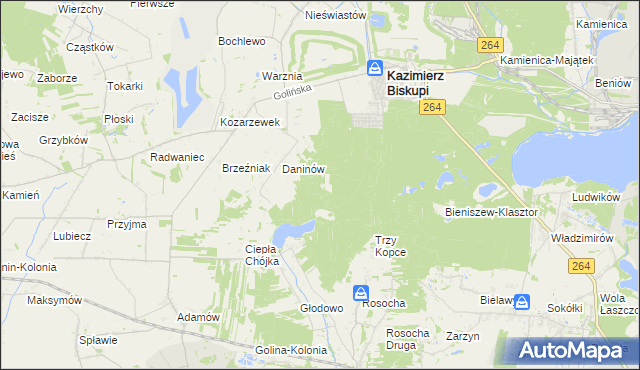 mapa Mokra gmina Kazimierz Biskupi, Mokra gmina Kazimierz Biskupi na mapie Targeo