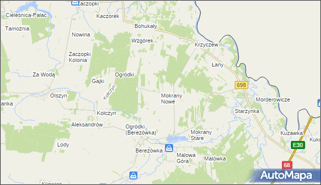 mapa Mokrany Nowe, Mokrany Nowe na mapie Targeo