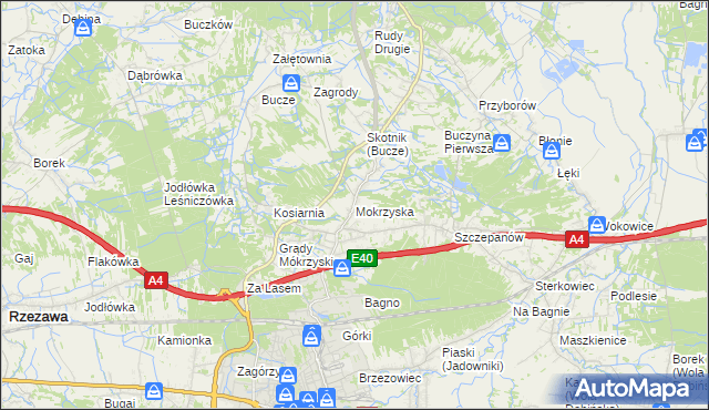 mapa Mokrzyska, Mokrzyska na mapie Targeo