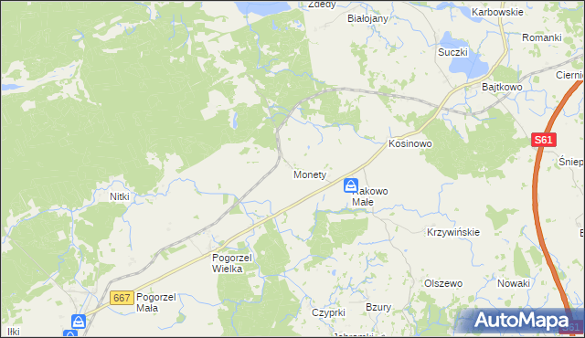 mapa Monety gmina Biała Piska, Monety gmina Biała Piska na mapie Targeo