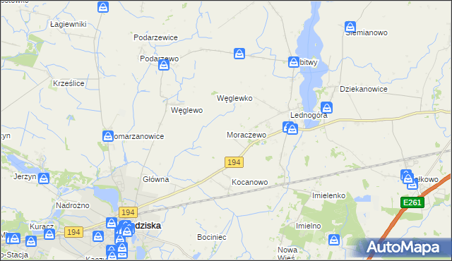 mapa Moraczewo gmina Łubowo, Moraczewo gmina Łubowo na mapie Targeo