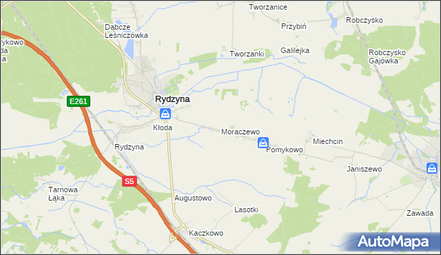 mapa Moraczewo gmina Rydzyna, Moraczewo gmina Rydzyna na mapie Targeo