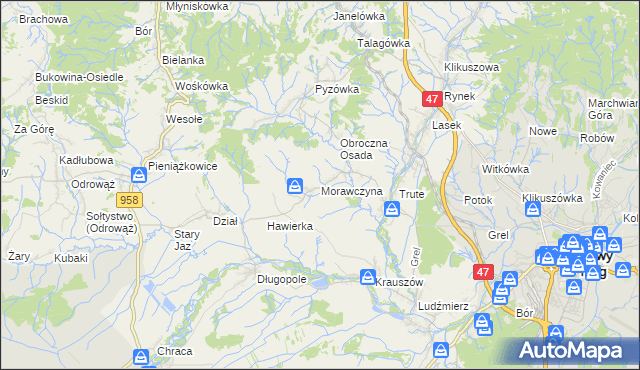 mapa Morawczyna, Morawczyna na mapie Targeo
