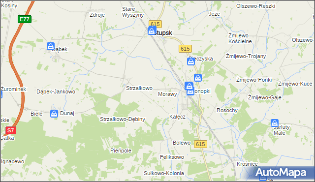 mapa Morawy gmina Stupsk, Morawy gmina Stupsk na mapie Targeo