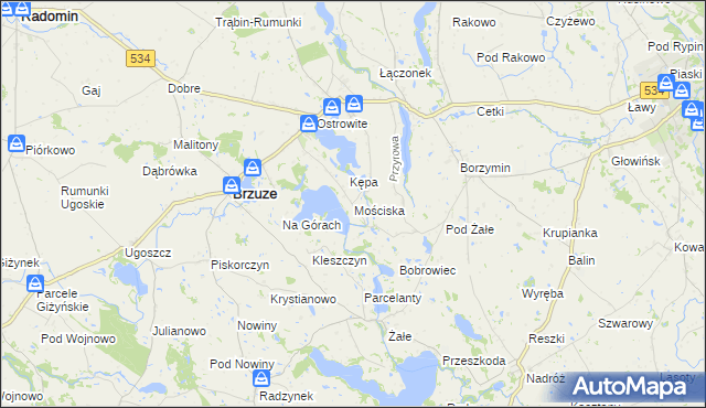 mapa Mościska gmina Brzuze, Mościska gmina Brzuze na mapie Targeo