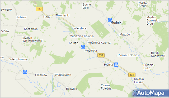 mapa Mościska gmina Rudnik, Mościska gmina Rudnik na mapie Targeo