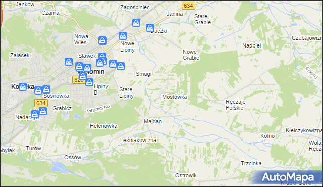 mapa Mostówka gmina Wołomin, Mostówka gmina Wołomin na mapie Targeo