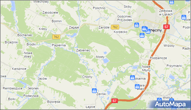 mapa Mosty gmina Chęciny, Mosty gmina Chęciny na mapie Targeo