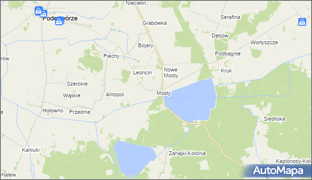 mapa Mosty gmina Podedwórze, Mosty gmina Podedwórze na mapie Targeo