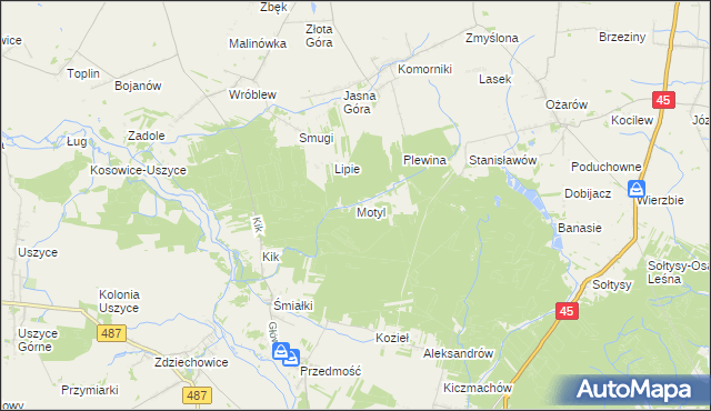mapa Motyl gmina Mokrsko, Motyl gmina Mokrsko na mapie Targeo