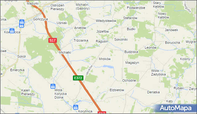 mapa Mroków gmina Trojanów, Mroków gmina Trojanów na mapie Targeo