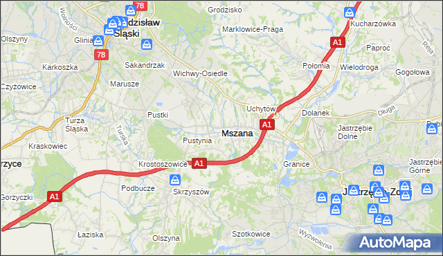 mapa Mszana powiat wodzisławski, Mszana powiat wodzisławski na mapie Targeo