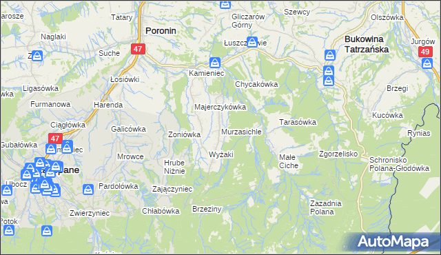 mapa Murzasichle, Murzasichle na mapie Targeo