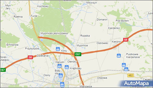 mapa Myjomice, Myjomice na mapie Targeo