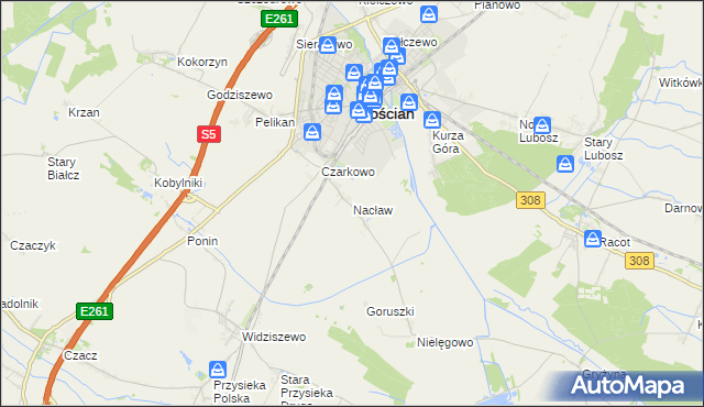 mapa Nacław gmina Kościan, Nacław gmina Kościan na mapie Targeo