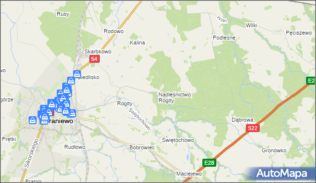 mapa Nadleśnictwo Rogity, Nadleśnictwo Rogity na mapie Targeo