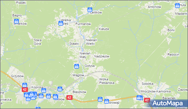 mapa Nadziejów gmina Stąporków, Nadziejów gmina Stąporków na mapie Targeo