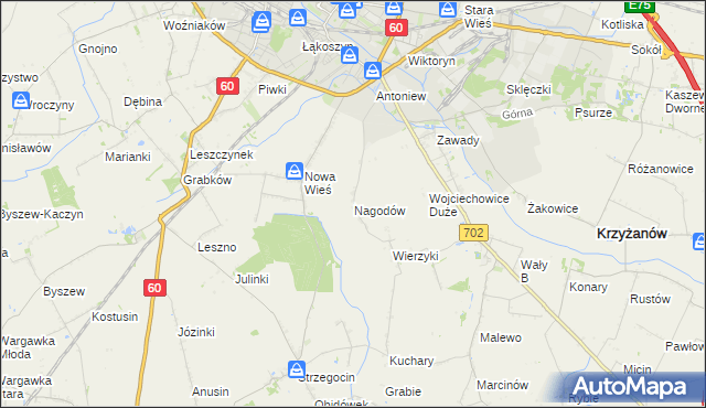 mapa Nagodów gmina Kutno, Nagodów gmina Kutno na mapie Targeo