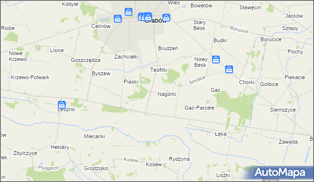 mapa Nagórki gmina Grabów, Nagórki gmina Grabów na mapie Targeo