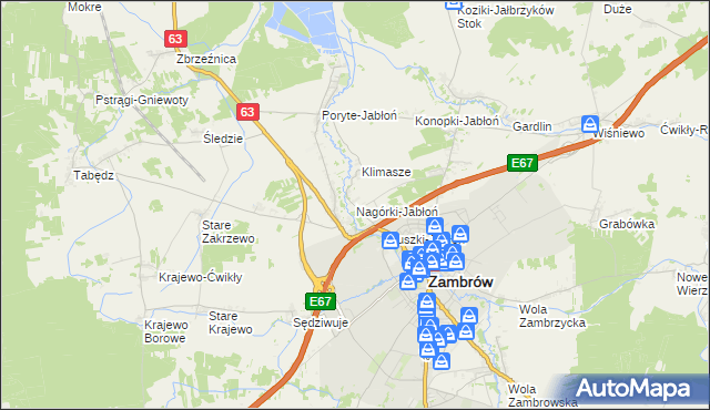 mapa Nagórki-Jabłoń, Nagórki-Jabłoń na mapie Targeo