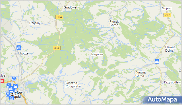 mapa Nagórze gmina Lwówek Śląski, Nagórze gmina Lwówek Śląski na mapie Targeo