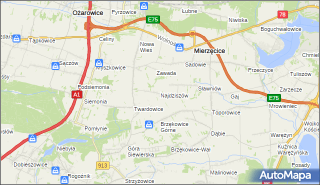 mapa Najdziszów, Najdziszów na mapie Targeo