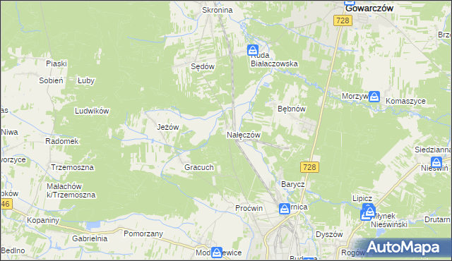 mapa Nałęczów gmina Końskie, Nałęczów gmina Końskie na mapie Targeo