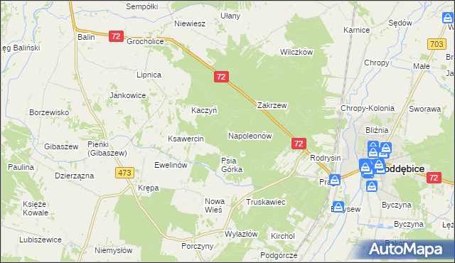 mapa Napoleonów gmina Poddębice, Napoleonów gmina Poddębice na mapie Targeo