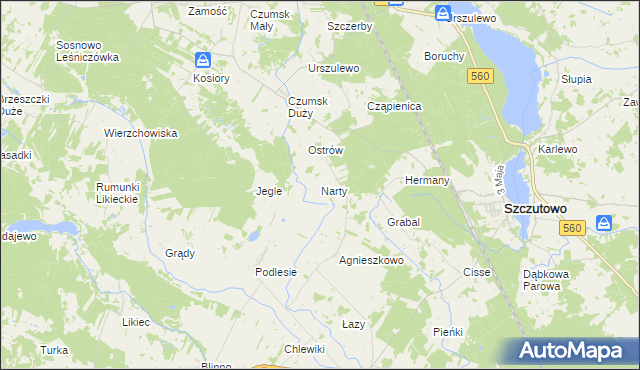 mapa Narty gmina Rogowo, Narty gmina Rogowo na mapie Targeo