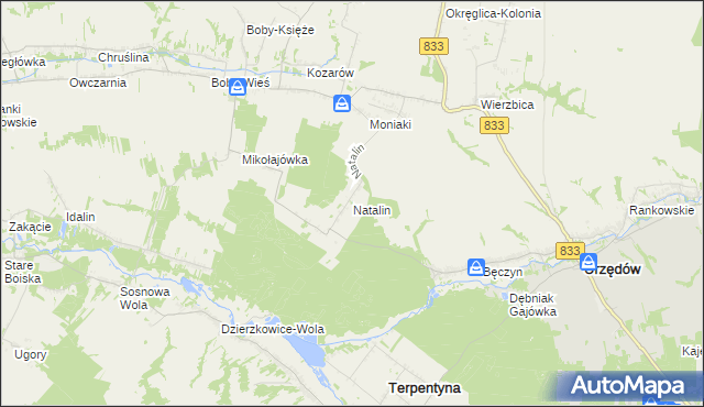 mapa Natalin gmina Urzędów, Natalin gmina Urzędów na mapie Targeo