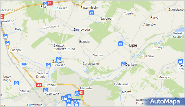 mapa Natolin gmina Lipie, Natolin gmina Lipie na mapie Targeo