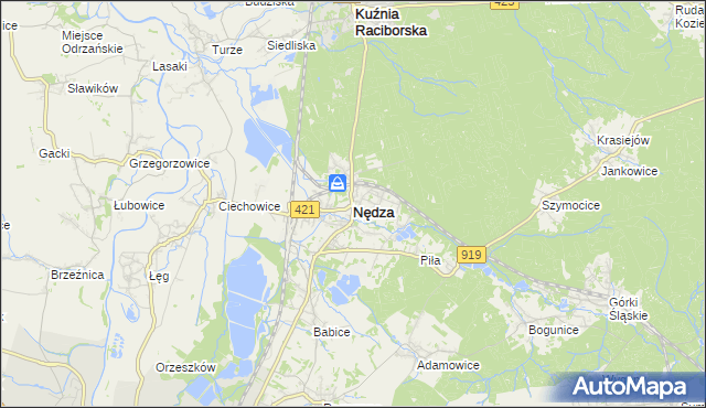 mapa Nędza powiat raciborski, Nędza powiat raciborski na mapie Targeo