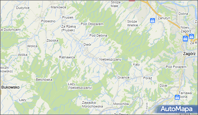 mapa Niebieszczany, Niebieszczany na mapie Targeo