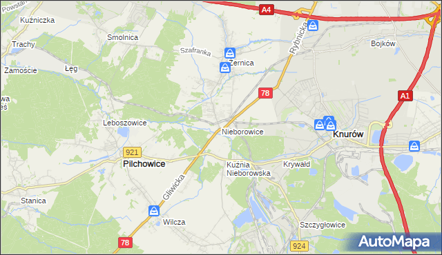 mapa Nieborowice, Nieborowice na mapie Targeo