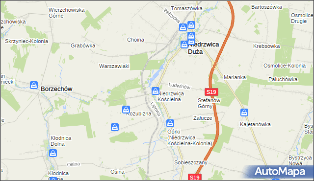 mapa Niedrzwica Kościelna, Niedrzwica Kościelna na mapie Targeo