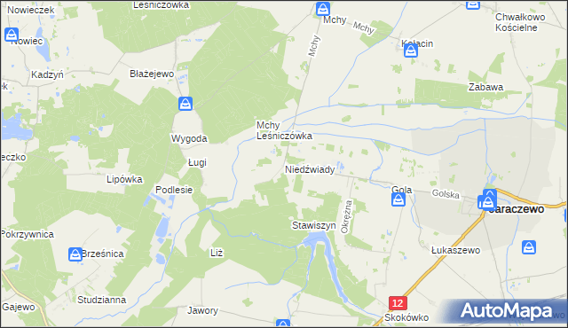 mapa Niedźwiady gmina Jaraczewo, Niedźwiady gmina Jaraczewo na mapie Targeo