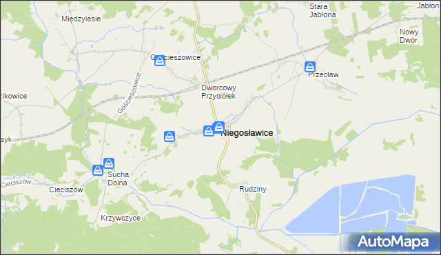 mapa Niegosławice powiat żagański, Niegosławice powiat żagański na mapie Targeo