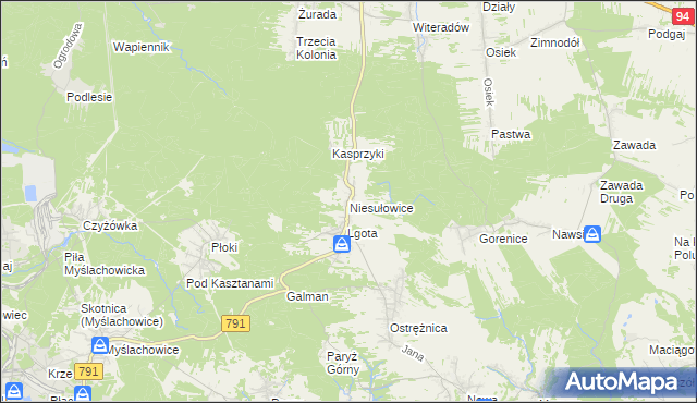 mapa Niesułowice gmina Olkusz, Niesułowice gmina Olkusz na mapie Targeo