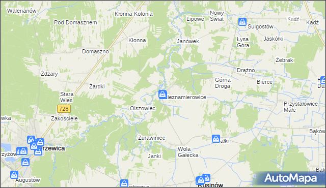 mapa Nieznamierowice, Nieznamierowice na mapie Targeo