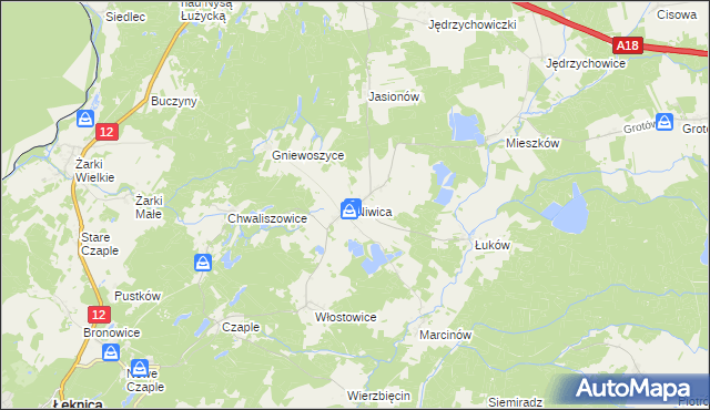 mapa Niwica gmina Trzebiel, Niwica gmina Trzebiel na mapie Targeo