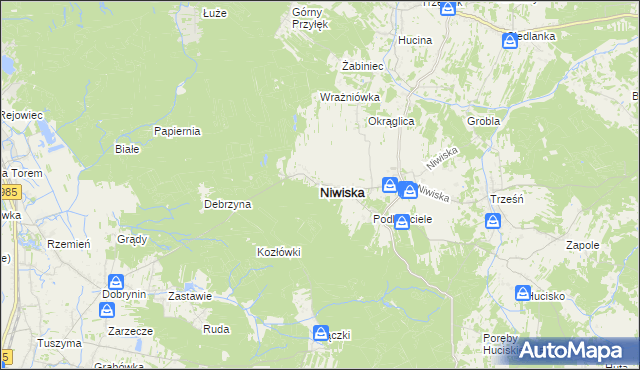 mapa Niwiska powiat kolbuszowski, Niwiska powiat kolbuszowski na mapie Targeo