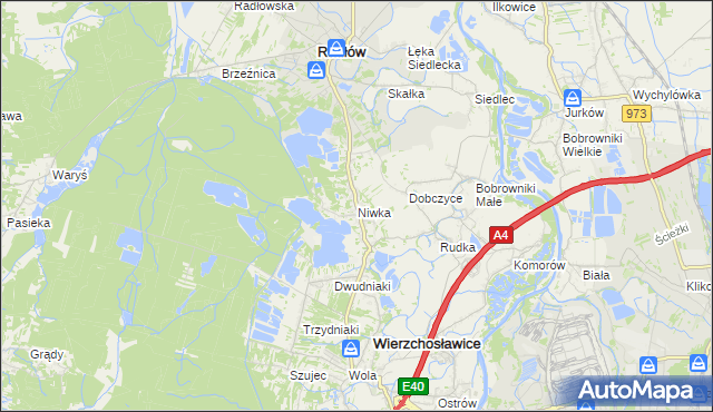 mapa Niwka gmina Radłów, Niwka gmina Radłów na mapie Targeo