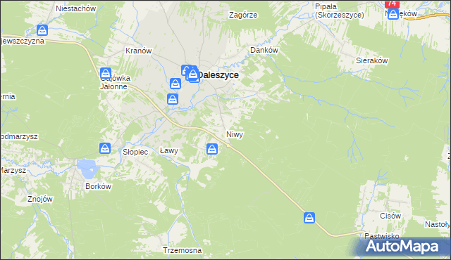 mapa Niwy gmina Daleszyce, Niwy gmina Daleszyce na mapie Targeo
