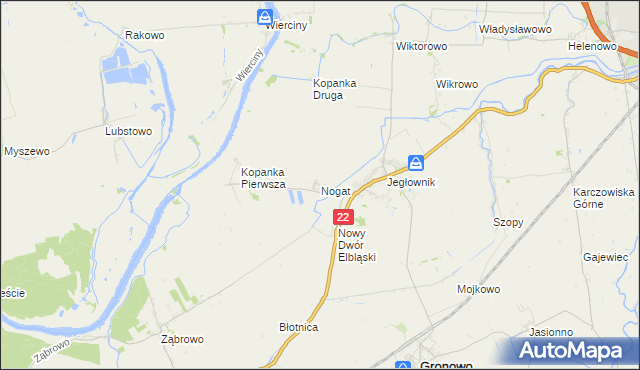 mapa Nogat gmina Gronowo Elbląskie, Nogat gmina Gronowo Elbląskie na mapie Targeo